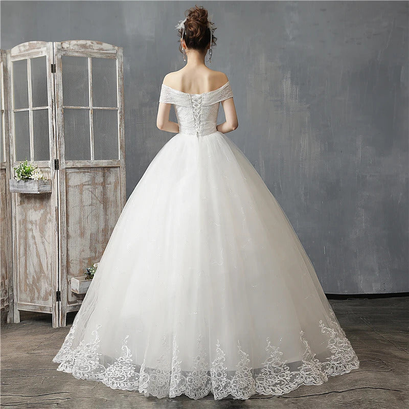 礼服女Sequined Boat neck Off Shoulder Ivory Wedding Dress 2023 New style Vestido De Noiva For Wedding Robe De Mariage Bride Dress