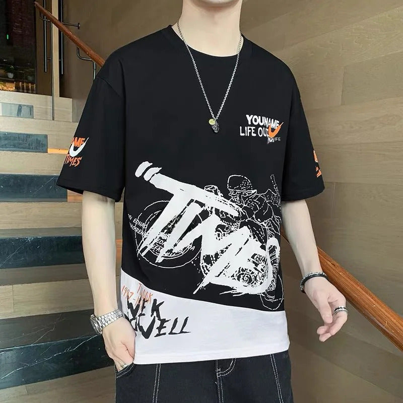 T恤男Loose Summer Men T-shirt Casual Base Half Sleeve Top Fashion Trendy Korean Style Polyester Fabric