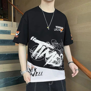 T恤男Loose Summer Men T-shirt Casual Base Half Sleeve Top Fashion Trendy Korean Style Polyester Fabric