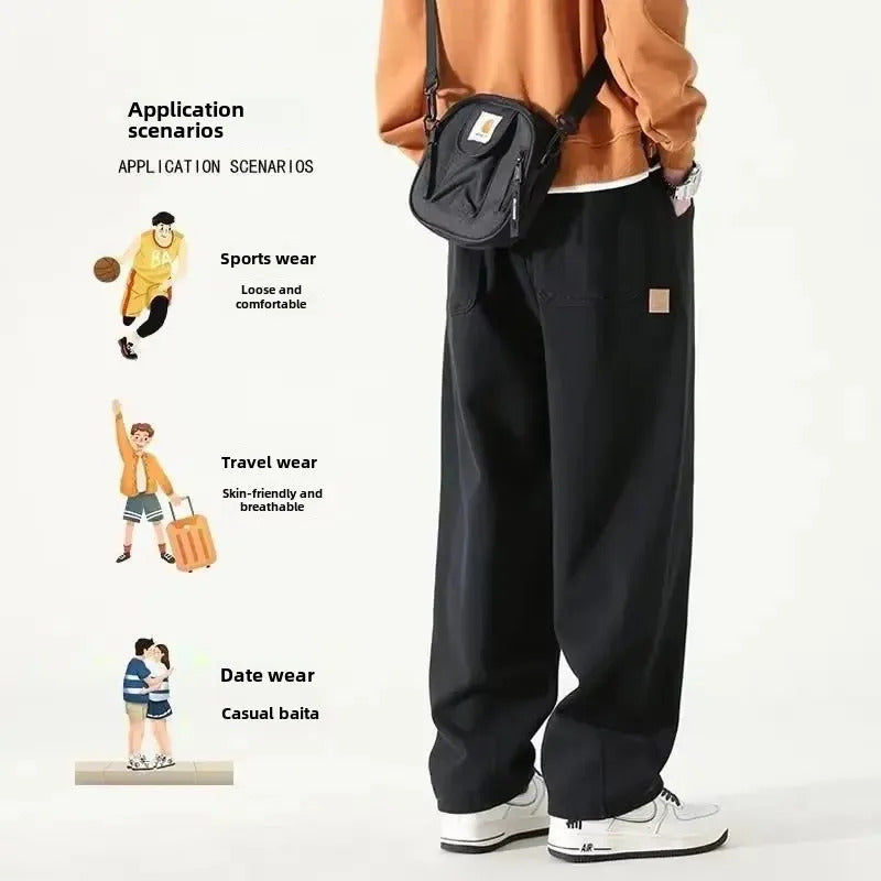休闲裤男American Style Wide-leg Casual Pants For Men Spring Autumn Vibe Vintage Trousers Trendy Brand Loose-fit Straight-leg Pants