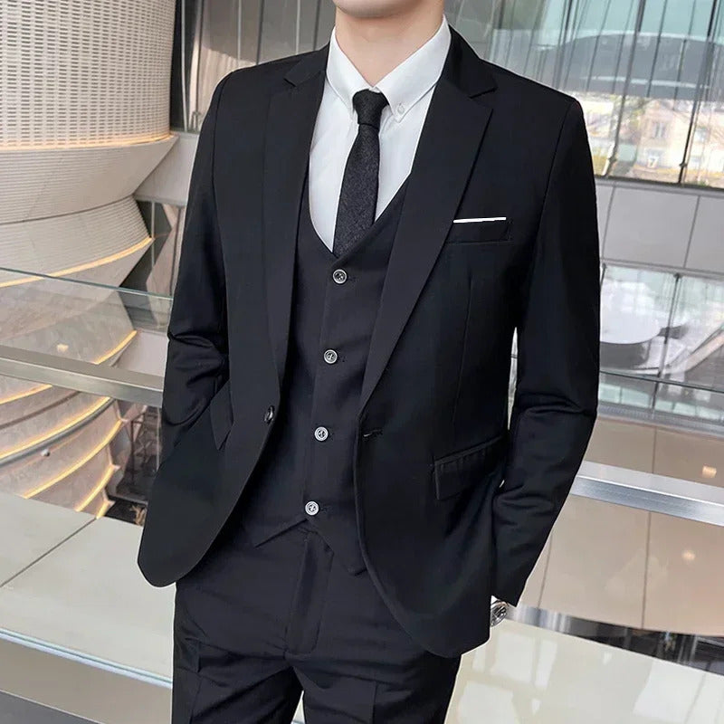 商务装男Boutique Solid Color Men's Casual Office Business Suit Three and Two Piece Set Groom Wedding Dress Blazer Waistcoat Trousers