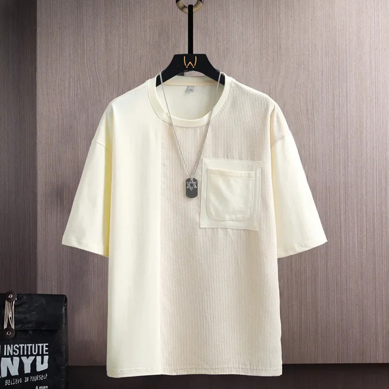 T恤男2024 Summer Men's Japanese Style PocketLoose-FitTrendy Brand Hong Kong Style Versatile Teen Short Sleeve T-Shirt