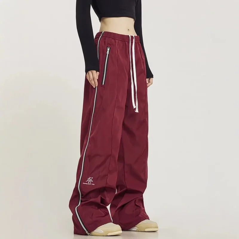 休闲裤男American Style Striped Zipper Casual Pants For Men And Women Trendy Loose-Fit Straight-Leg Wide-Leg Sports Long Pants
