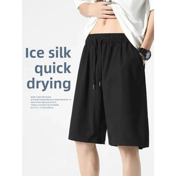 短裤男Ice Silk Men's Short Pants Summer Thin Sporty Casual Outerwear Five-Quarter Length Trendy Versatile Student-Friendly Style