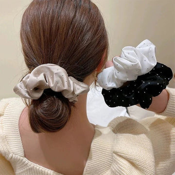 发饰Elegant Large Intestine Hair Rope Hair Accessories Rhinestone Satin Hair Bands Elastic Hair Tie Shiny Starry Dots Hair Scrunchie