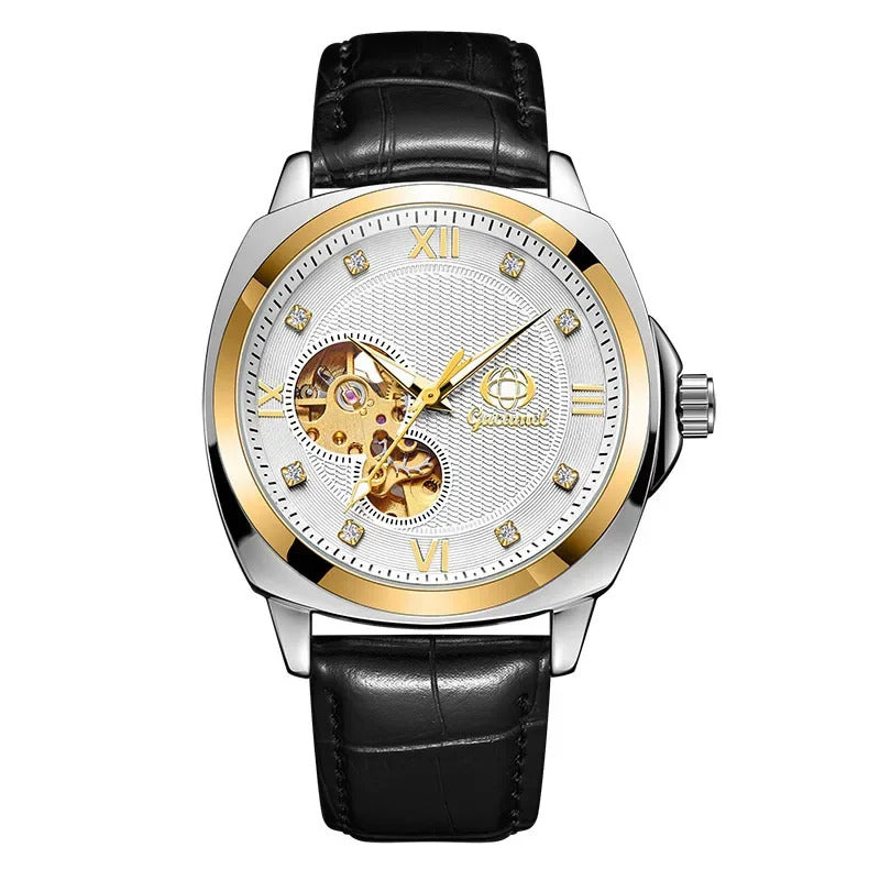 手表男手表男Business Style Men's Mechanical Wristwatch Gem Inlaid Fashionable Night Light Creative Watch Automatic Machine Watch