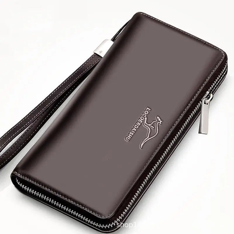 Men's Large Capacity Leather Wallet, Double Zipper Clutch Bag, Male Business Wallet