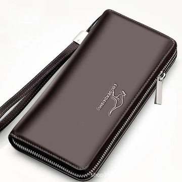 Men's Large Capacity Leather Wallet, Double Zipper Clutch Bag, Male Business Wallet