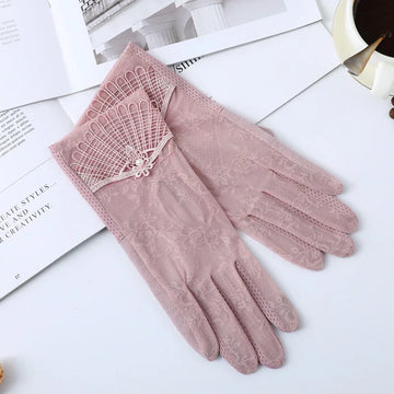 Summer Women Sunscreen Touch Screen Anti-UV Ice Silk Gloves Thin Breathable Non-slip Short Female Elegant Jacquard Drive Gloves
