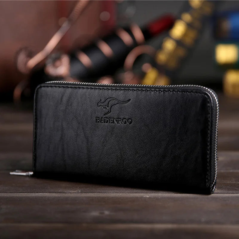 Wallet Men Long Zipper Top Leather Wallets Solid Color Male Business Clutch Cellphone Wallet Big Capacity Card Holder Purse 2021