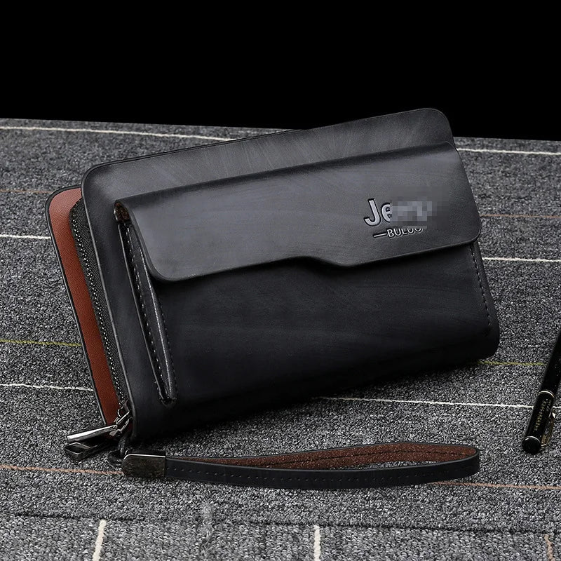 Double Zipper Men Clutch Bag Fashion Leather Long Purse men's Organizer Wallet cartera hombre Male Casual luxury Handy Bag
