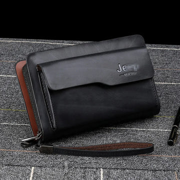 Double Zipper Men Clutch Bag Fashion Leather Long Purse men's Organizer Wallet cartera hombre Male Casual luxury Handy Bag