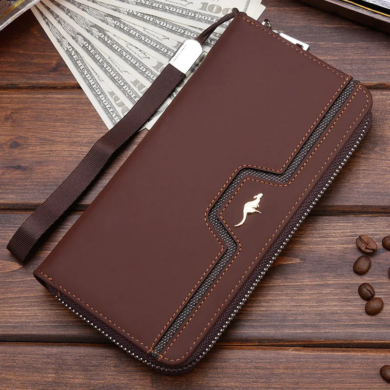 Business Men's Leather Wallet With Zipper Coin Pocket Phone Case For Man Card Holder Purse Male Clutch Bag Portafoglio Uomo