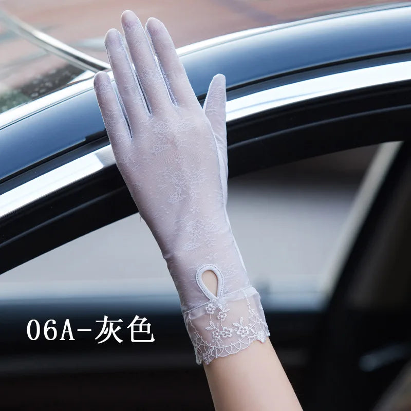 Summer Sunscreen Sexy Lace Women Driving Outdoor Thin Breathable Non Slip Medium Gloves Touch Screen Exquisite Female Elasticity