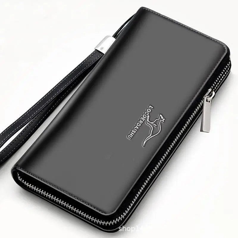 Men's Large Capacity Leather Wallet, Double Zipper Clutch Bag, Male Business Wallet