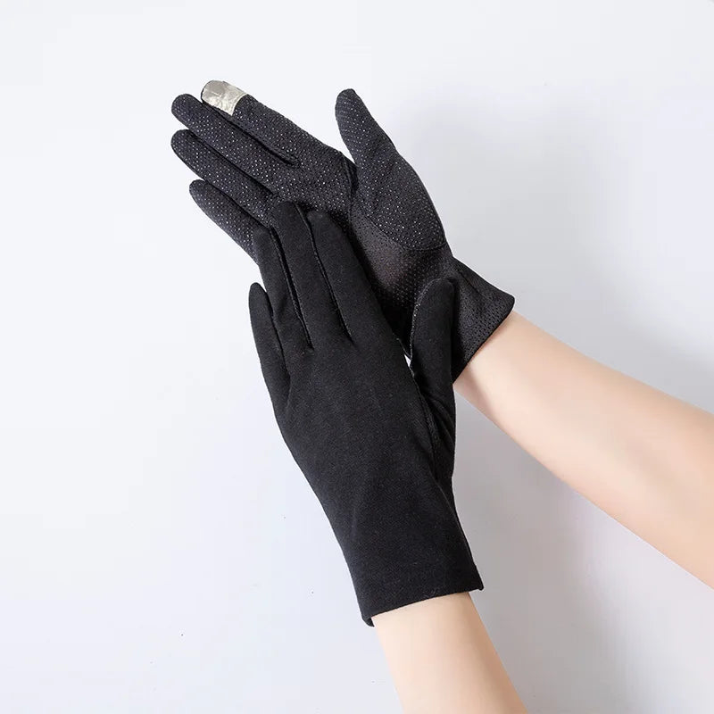 Summer Cotton Simple Style Sunscreen Touch Screen Solid Breathable High Elasticity Drive Cycling Non-Slip Anti-UV Thin Gloves