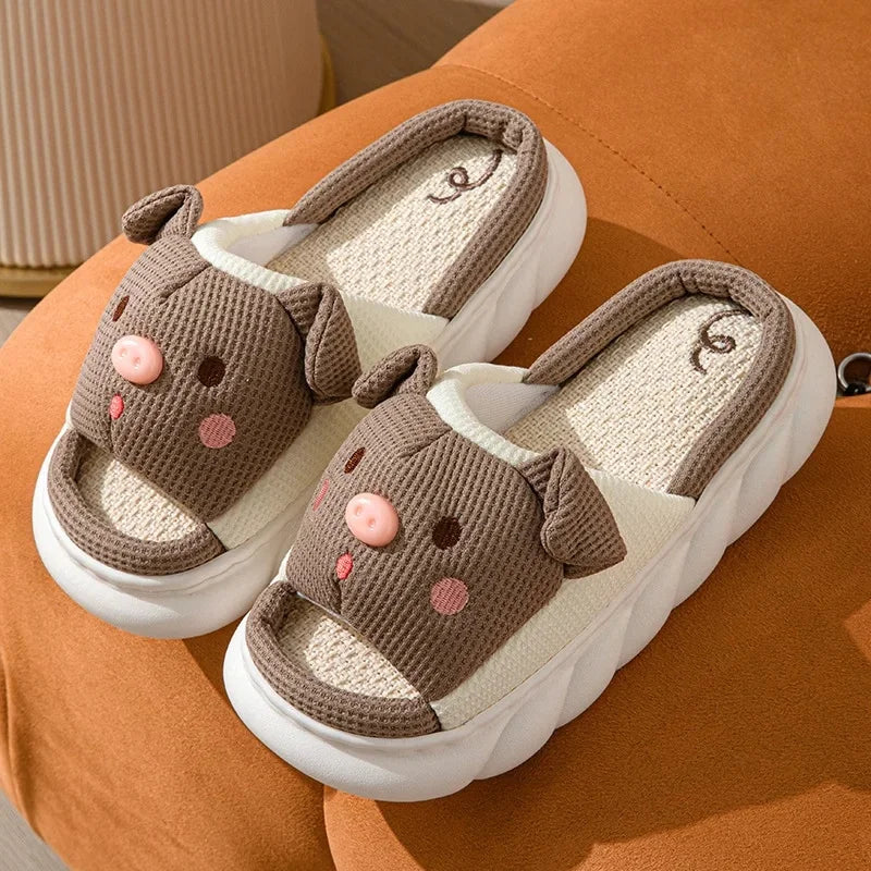 Cute Open-Toe Cotton Linen Slippers for Men And Women Couples Universal Summer Breathable PVC Bottom Ladies Slippers
