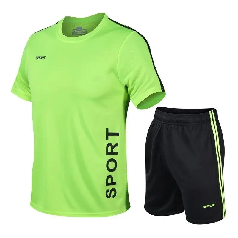 Men's Sport Suit Summer Fitness Short Sleeve T-Shirt Quick Dry Loose Fit Casual Sports Wear Plus Size
