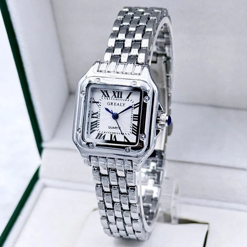 MAYZHISU Women Watch Light Luxury Retro Women Quartz Gold Wristwatch Female Clock Ladies Watch Stainless Steel Bracelet