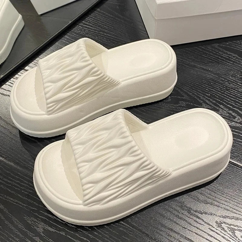 Summer Women's Thick Heel EVA Slip-On Sandals Versatile Beachwear Height-Increasing Fashionable Slippers Fairy Tale Style
