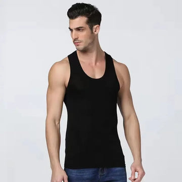 Pure Cotton Sleeveless Vest Men's T-shirt Solid Color Slim Fit round Neck Men's Fashion Versatile Student Basic Tee Base Shirt