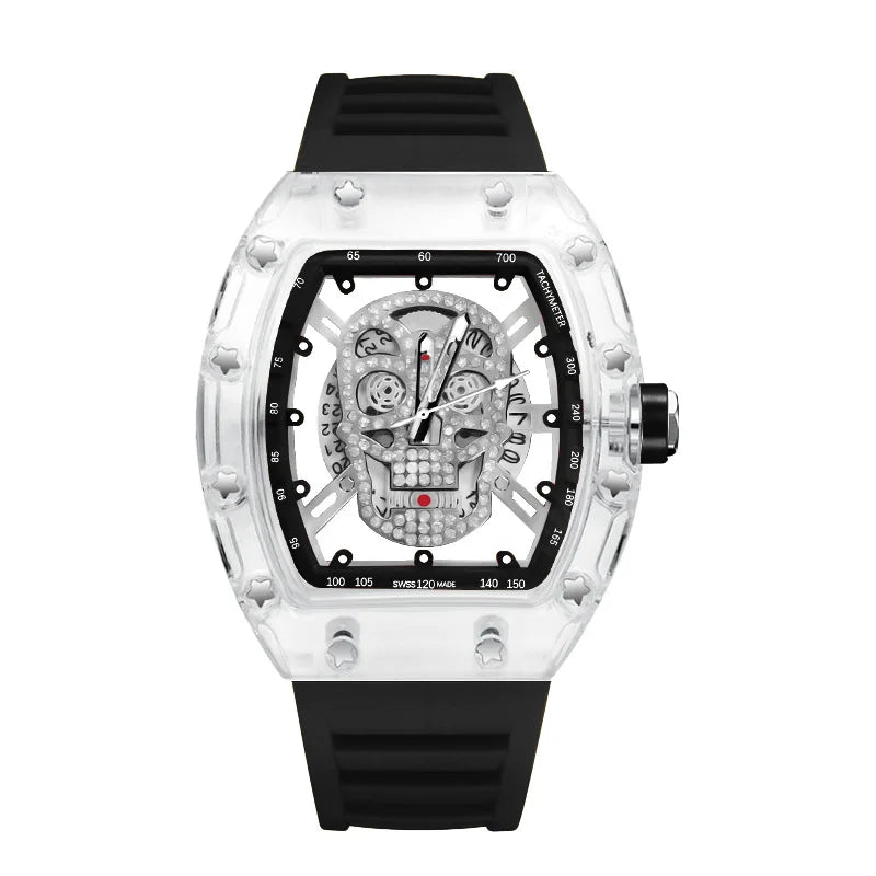 Luxury Quartz Men’s Wristwatch Male Watch for Man Watches Mechanical Trend Automatic Transparent Ghost Head Waterproof Skull