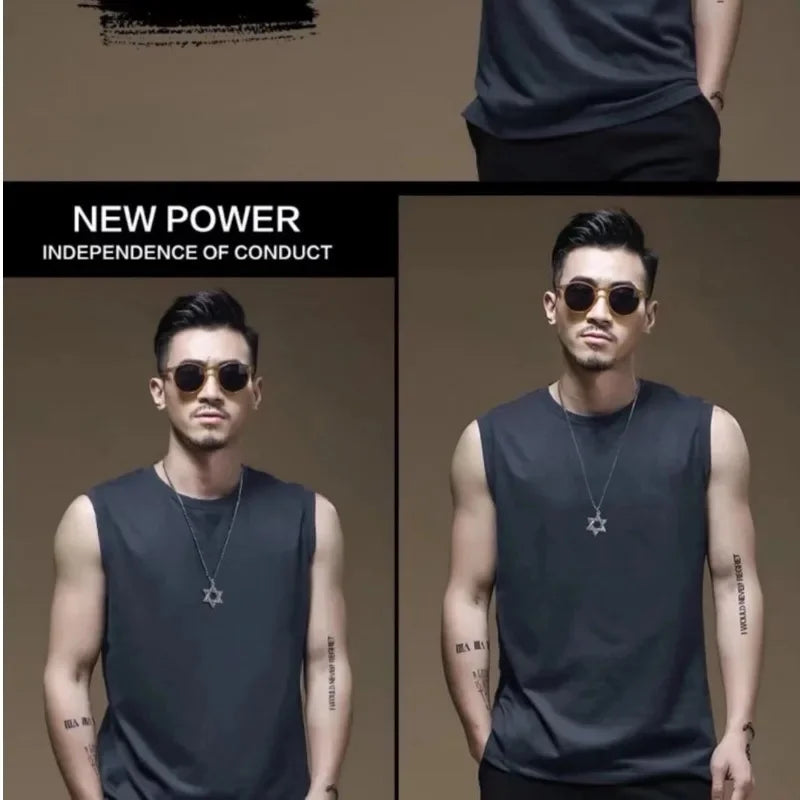 Men's Sleeveless Vest Quick Dry Fitness Summer Top Inner Wear Training Basketball Sport Outerwear Shoulder T-Shirt