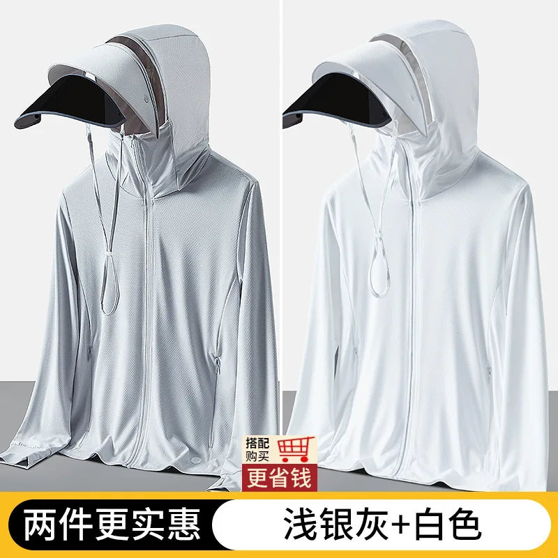 UPF50+ Outdoor Ice Silk Sunscreen Clothes Men Women's Summer UV Protection Lightweight Breathable Casual Loose-fit Sunscreen