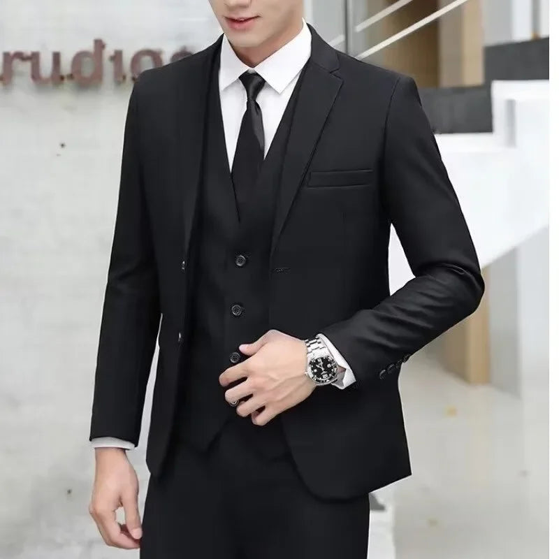 Gentleman's Casual Business Suit Jacket Men's Solid Colors Slimming Two-Piece Suit British Style Western-Style Clothes