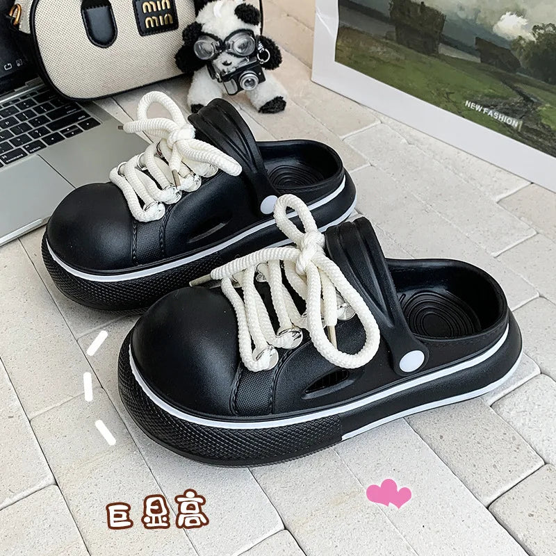 2025 Women Platform Slippers Lace-up Fashion Clogs Soft EVA Summer Shoes Thick Sole Girls Indoor Street Slides Slip-on Sandals