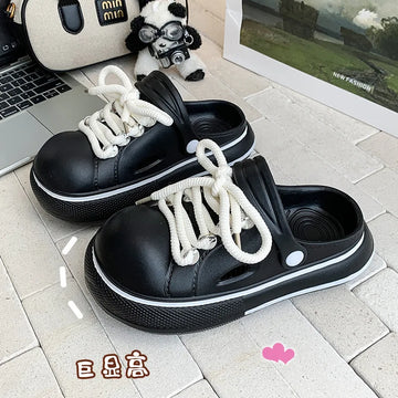 2025 Women Platform Slippers Lace-up Fashion Clogs Soft EVA Summer Shoes Thick Sole Girls Indoor Street Slides Slip-on Sandals