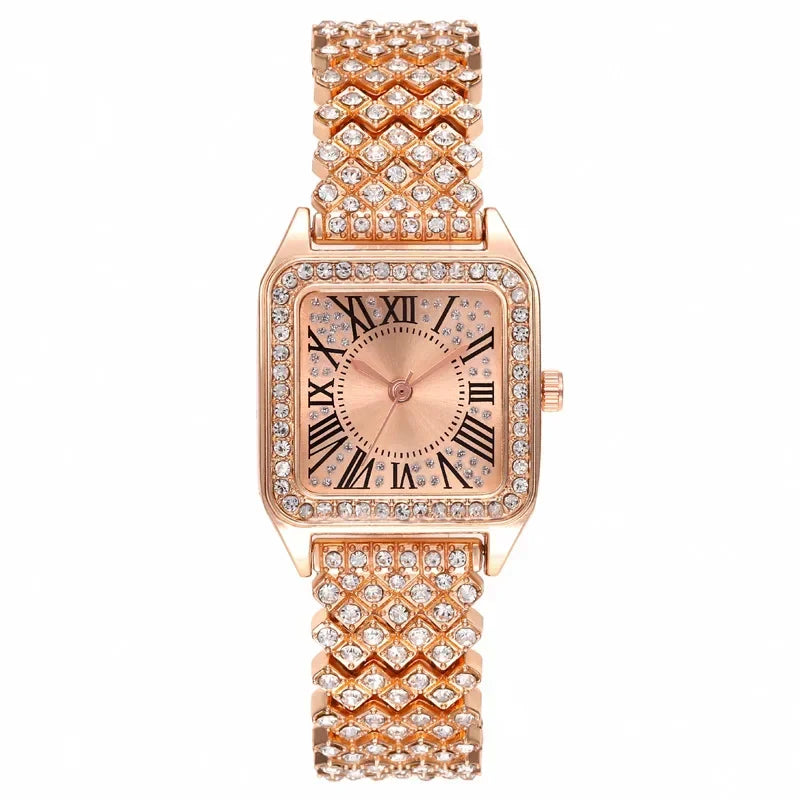 MAYZHISU Luxury Women's Watch Fashion Square Women Quartz Wristwatch Full Diamond Roman Scale Waterproof Watch Clock for Ladies
