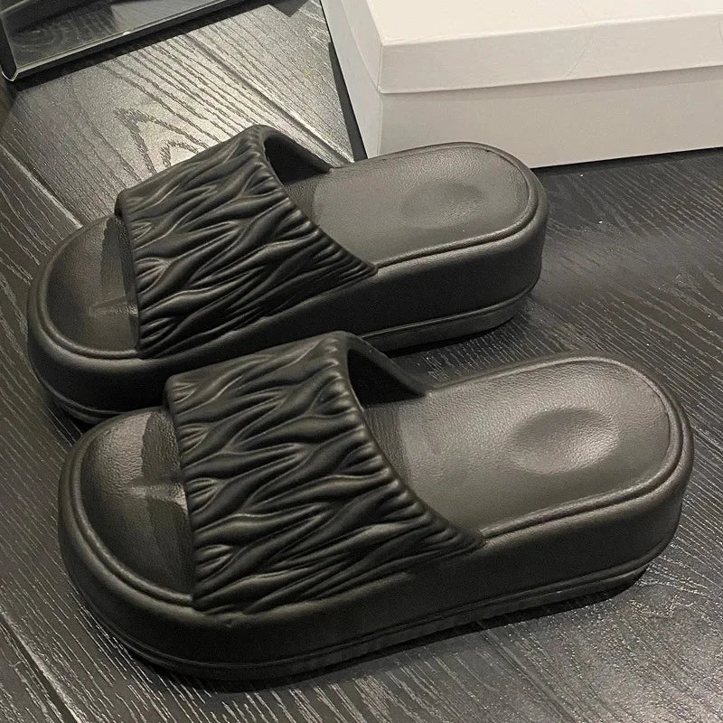 Summer Women's Thick Heel EVA Slip-On Sandals Versatile Beachwear Height-Increasing Fashionable Slippers Fairy Tale Style