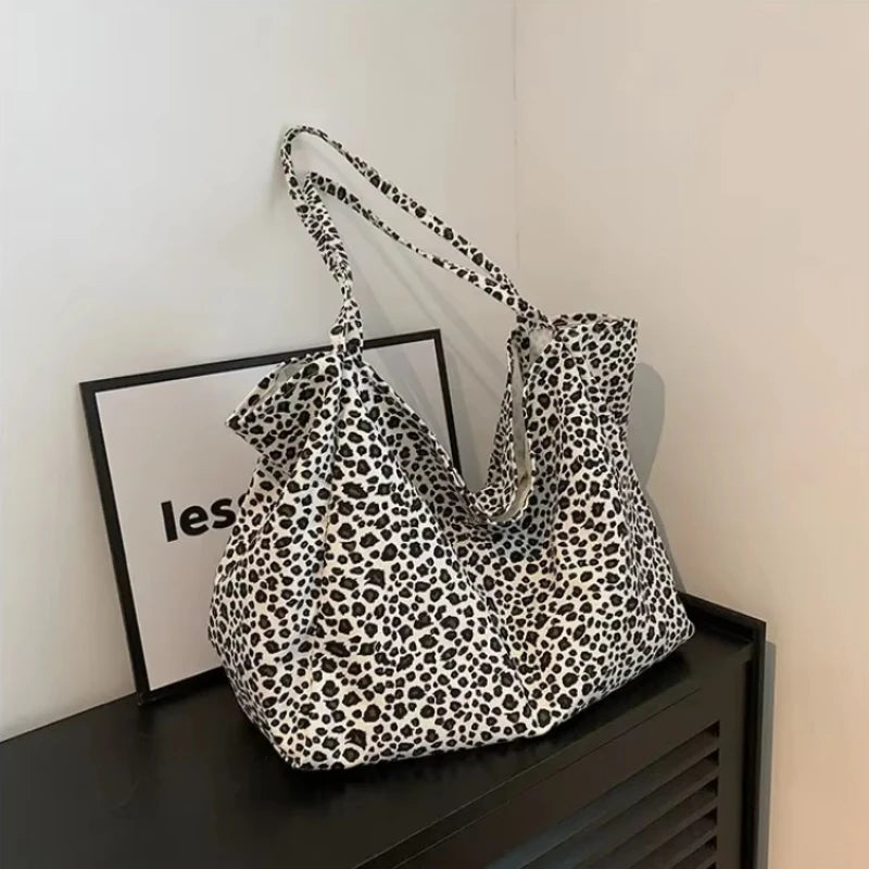 Fashion Women's Shopping Handbag Leopard Pattern Crossbody Bag Large Capacity Shoulder Bag Simple Canvas Female Bags Сумка