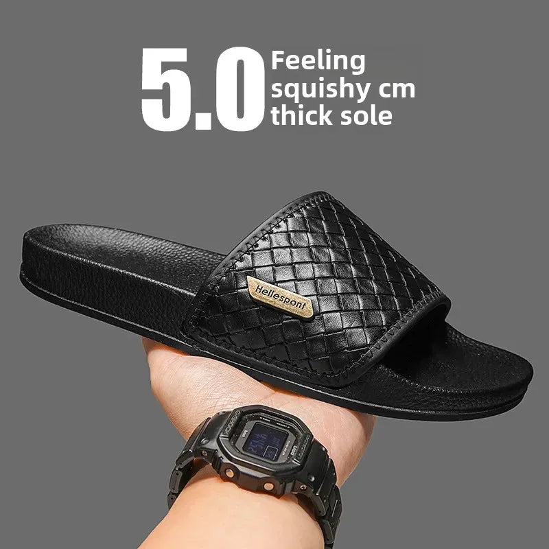 Trendy Black Slippers For Men Soft Sole Anti-Slip Suitable For Beach Outer Wear Comfortable Teenage Trendy Shoe