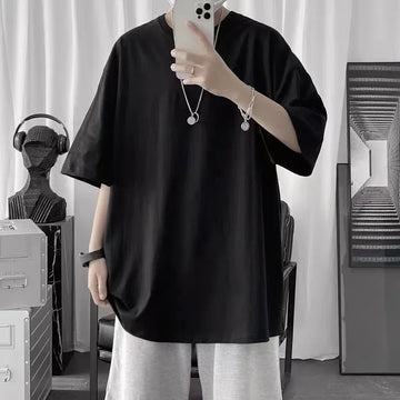 2022 Summer New Men's Short Sleeve Solid Color T-shirt Trendy Student Loose Fit Half Sleeve T-shirt