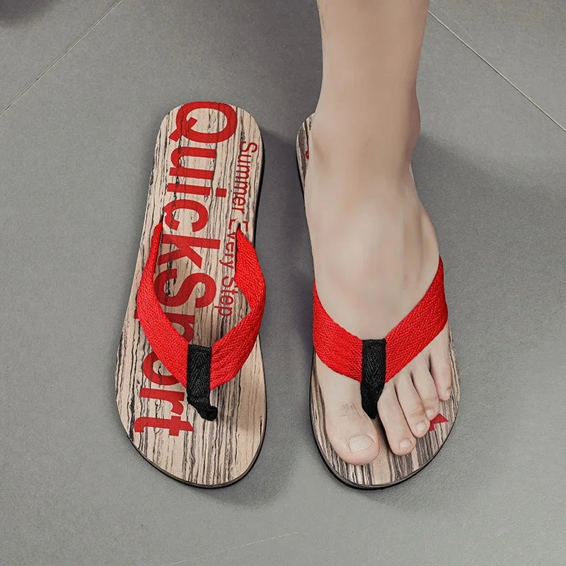 Trendy Graffiti Men's Flip Flops Rubber Anti-Slip Clip-On Sandals Beach Slippers Outer Wear Summer Wholesale