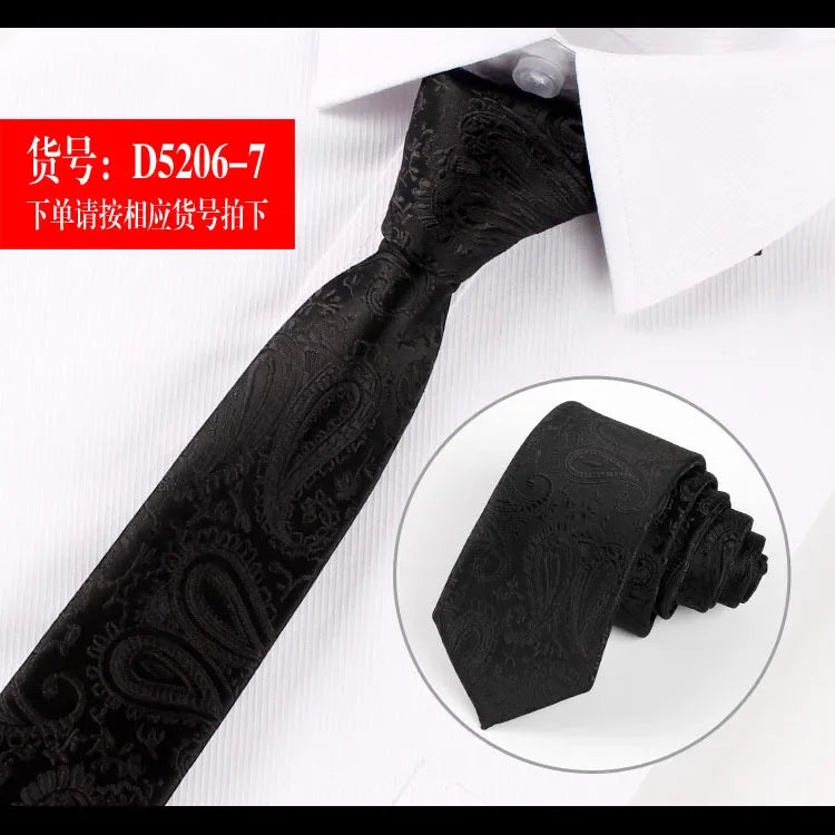 6CM Versatile Elegant Narrow Ties Wine Black Striped Floral Neckties for Gentleman Business Formal Groom Wedding Accessory Tie