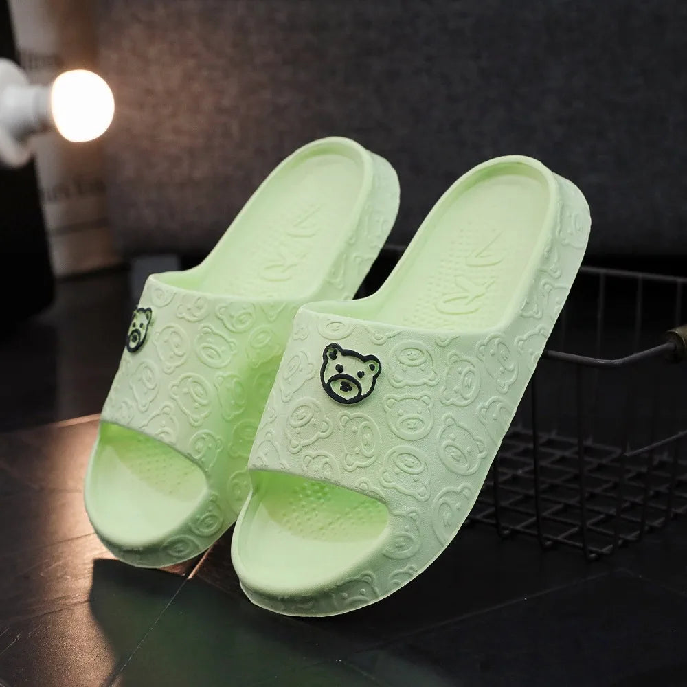 High Quality EVA Women's Slippers Non-slip Cute Bear Decoration Flat Slippers Soft Lithe Thin Beach Sandals Outdoor Walking