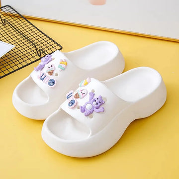 New Cartoon Flip Flops Women's Thick Base EVA Non-Slip Sponge Bottom Fashionable Ins Slippers Outer Wear Sandals