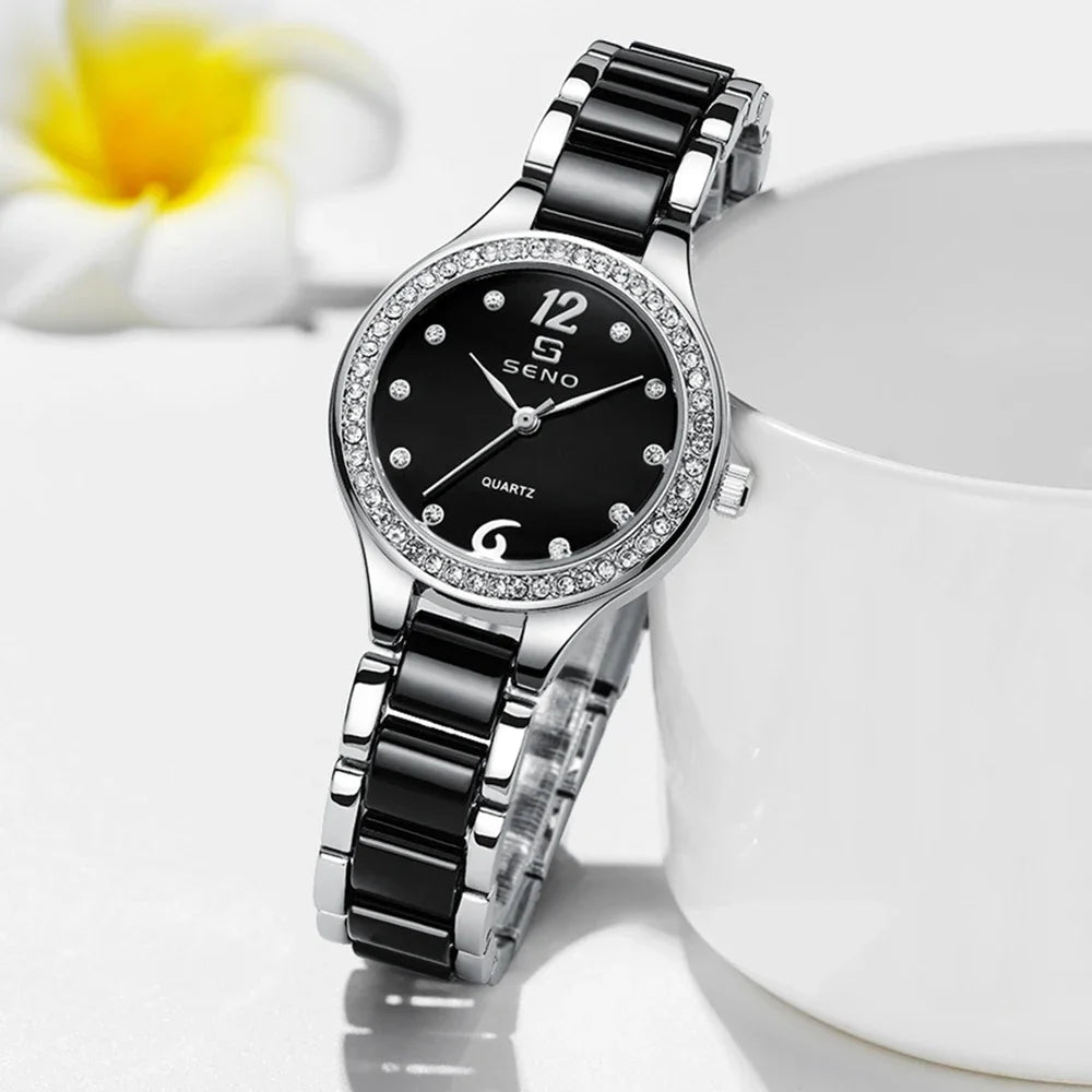 MAYZHISU Luxury Women's Quartz Watch with Alloy Ceramic Strap Waterproof Fashion Lady's Wristwatch for Women Female Clock Gifts