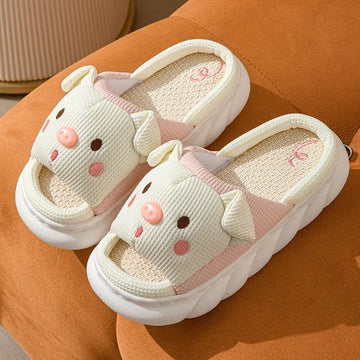Cute Open-Toe Cotton Linen Slippers for Men And Women Couples Universal Summer Breathable PVC Bottom Ladies Slippers