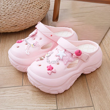 Women's Platform Clogs, Kawaii Charms Closed Toe Non Slip EVA Sandals, Indoor Outdoor Garden Beach Slides