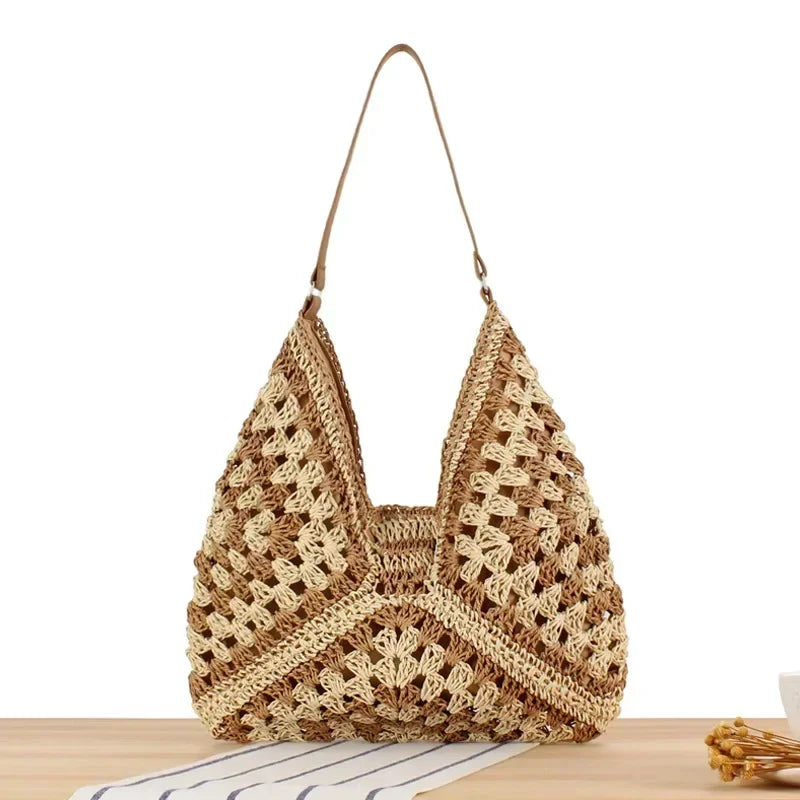 Women Weaving Clutches Top-handle Bag Large Portable Shoulder Bag Summer Beach Purses Shopper Satchel Female Tote Bags Handbags