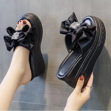 Casual Slippers Women 2025 Ladies Shoes Open Toe Women's Slippers Platform Round Toe Butterfly-knot Wedges Outdoor Brand Sandals