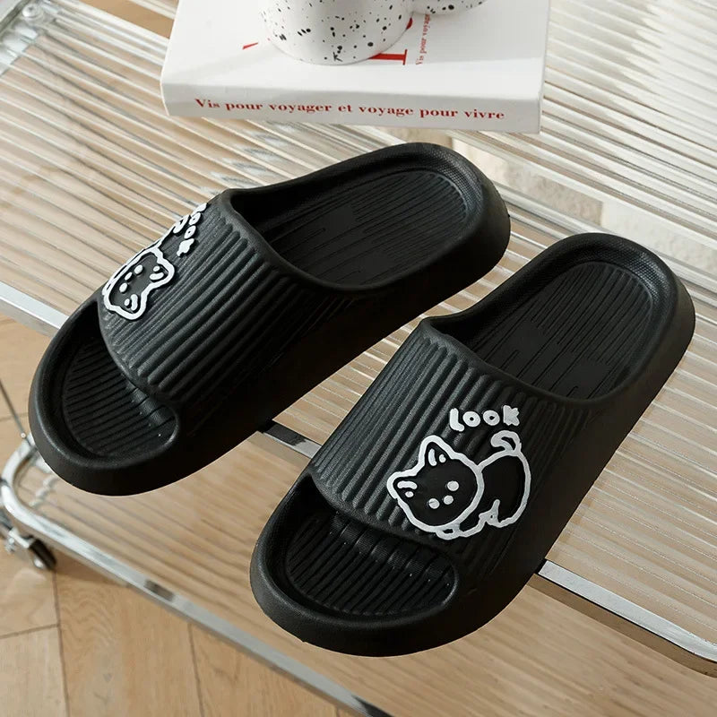 Women Slippers Bathroom Platform Non-Slip Slides Home Cartoon Cat Beach Shoes EVA Sandals Indoor Outdoor Women's Flip Flops