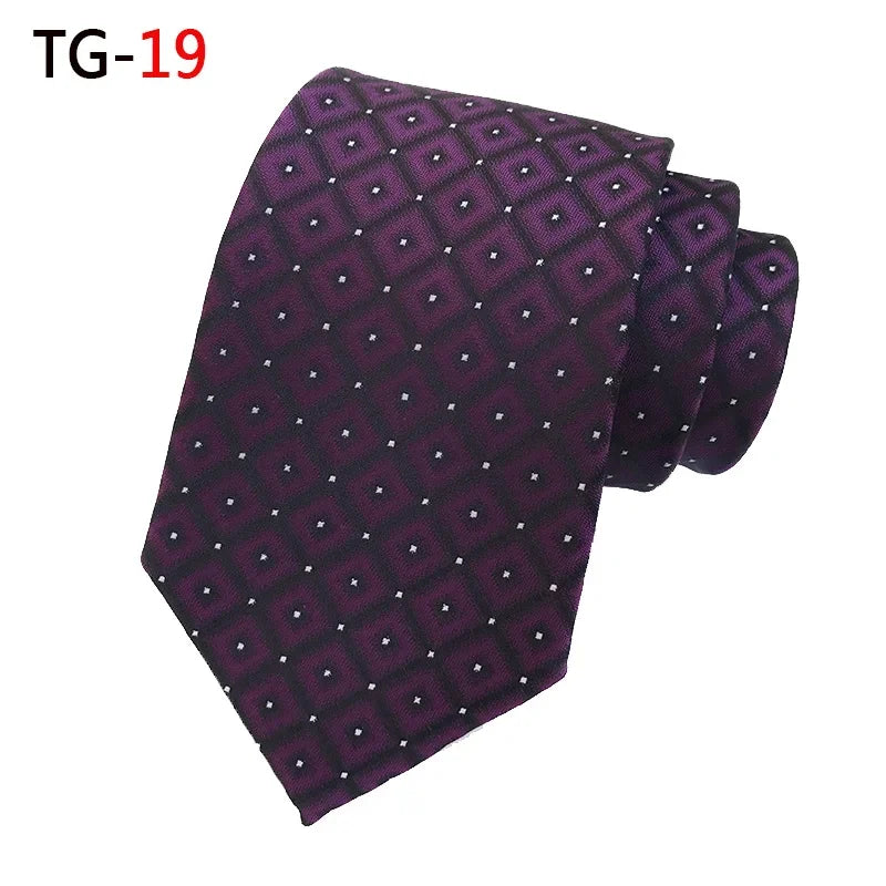 Leisure Versatile Men's Polyester Ties 8CM Striped Dots Plaid Neckties for Gentleman Business Groom Wedding Tie New Year's Gift