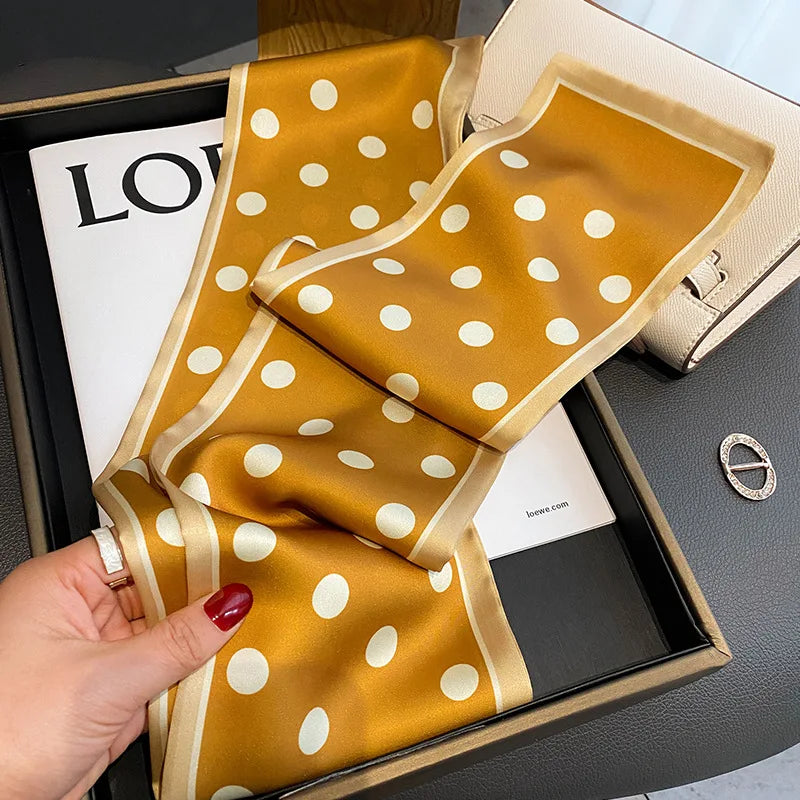 Retro Polka Dots Print Ribbon Silk Scarf Women Soft Satin Neckerchief Headband Female Foulard Hairband Hand Bag Ties Waistband