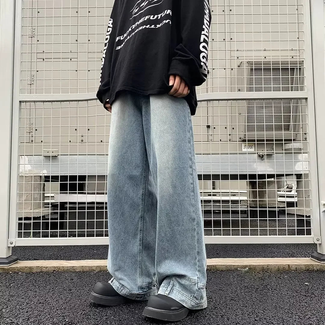 Trendy American Style Men's Jeans Loose Fit Straight Leg Wide Leg Casual Style Spring Season 2024 New Arrival Vibewashing
