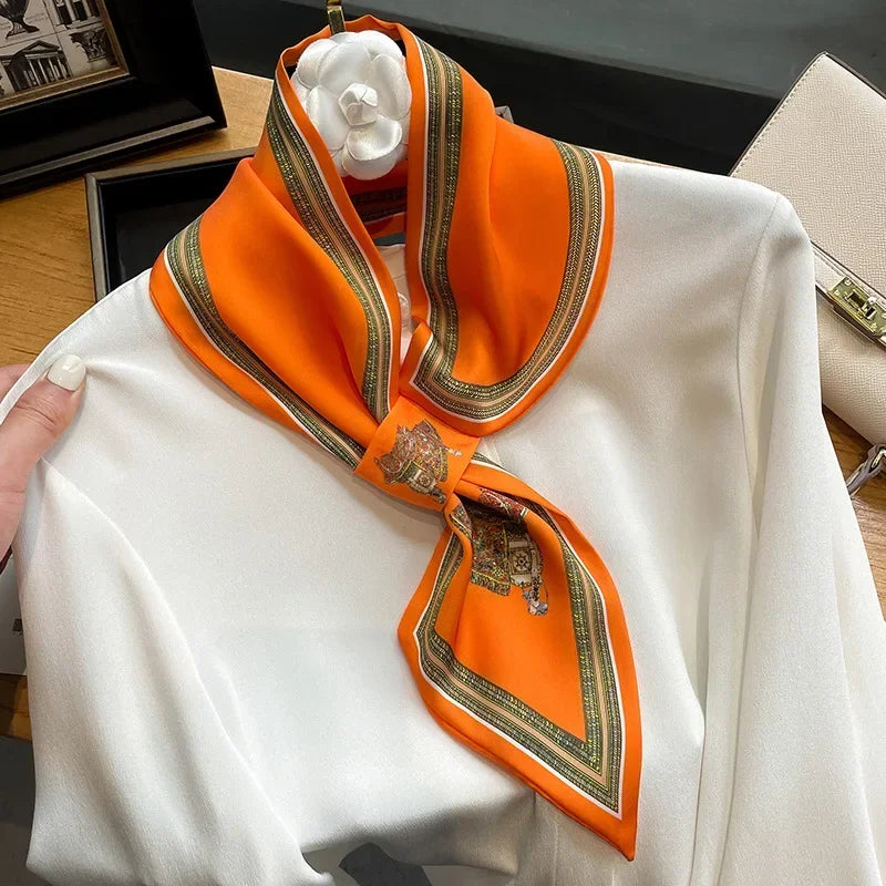Retro Print Skinny Silk Scarfs Women Office Foulard Neckerchief Handle Bag Ribbons Soft Satin Neck Ties Female Hairband Gift